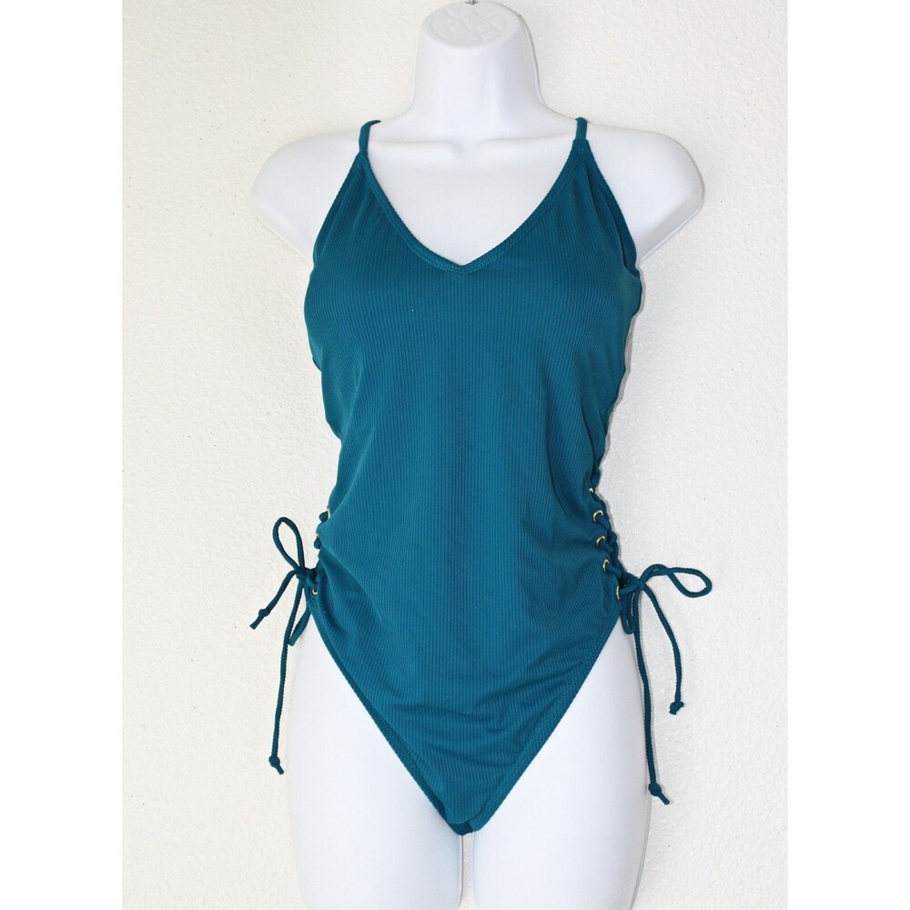 CALIFORNIA WAVES 1 Pc Swimsuit S. XL Lacing Teal Sexy Beach Sweamwear #02